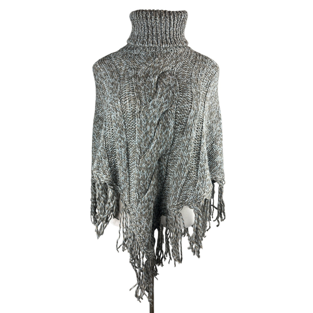 Inis Crafts 100% Merino Wool Poncho Sweater Cape Fringe Brown Irish Made S/M - Picture 4 of 16